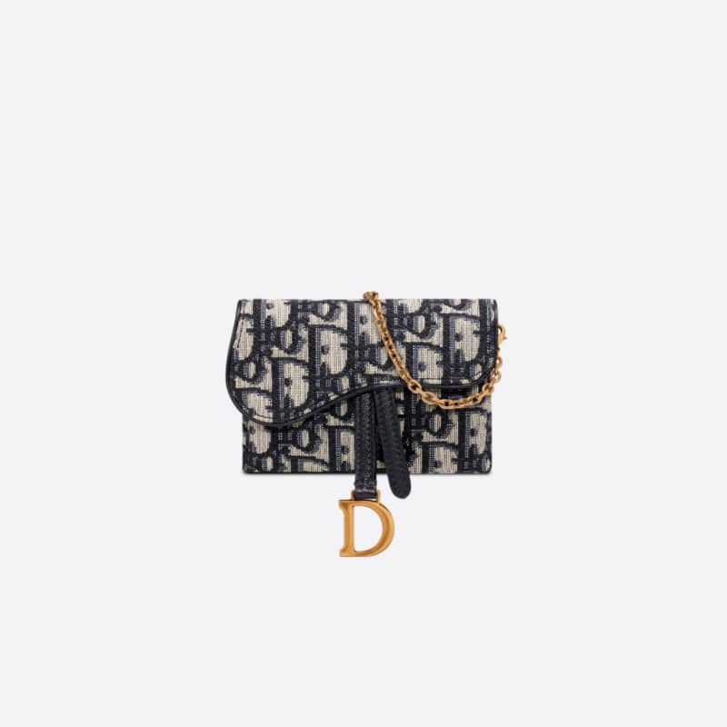 나노 새들 파우치블루 Dior Oblique 자카드 캔버스